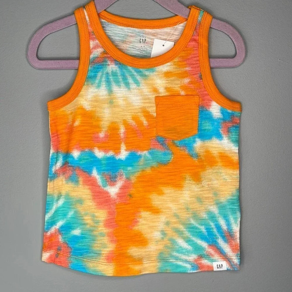 GAP NWT Boys Mango Orange Tie Dye Pocket Tank Top Contrast Trim Size 12-18m - Picture 6 of 6